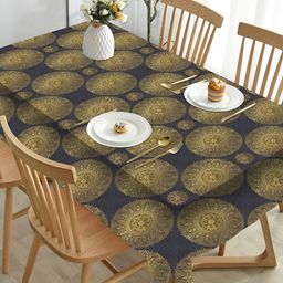 HOMADORN Black & Yellow Ethnic Motifs 6 Seater Table Cover-25