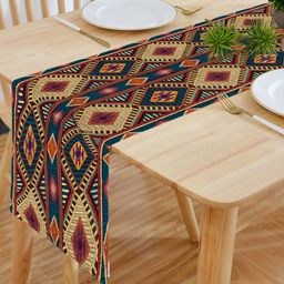 HOMADORN Maroon & Beige  Geometric Table Runner-58