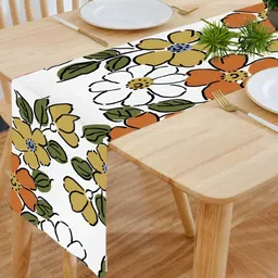 HOMADORN White & Green Floral Printed Table Runner-4