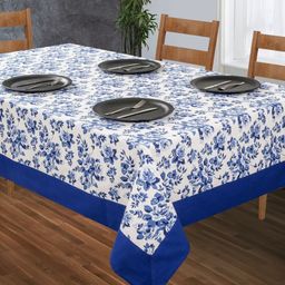 SHADES of LIFE Blue & White Printed Cotton 2-Seater Table Cover-44