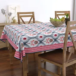EverHOME Blue Ethnic Motifs Printed Anti-Skid Rectangle Cotton 4-Seater Table Cover-image-56
