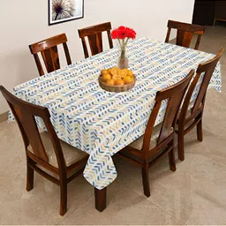 OASIS Yellow & White Floral Printed Cotton 6-Seater Table Cover-30