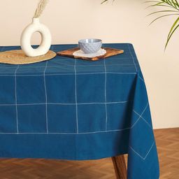 Fabindia Aakari Blue Geometric Checked Cotton 4 Seater Table Cover-image-16