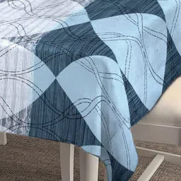 Arrabi Blue & Grey Geometric Printed Rectangle 6-Seater Table Cover image 2