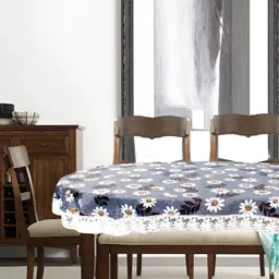 Stylista Grey & White Floral Waterproof Oval 12 Seater Table Cover image 5