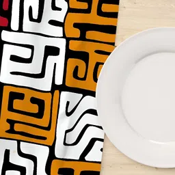 HOMADORN Red & Yellow Self Design 4 Seater Table Runner image 2