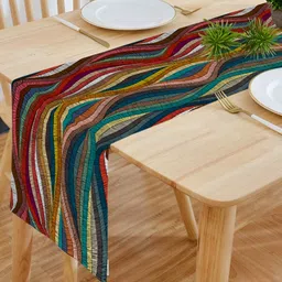 HOMADORN Red & Yellow Self Design 4 Seater Table Runner image 4