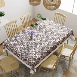 DREAM WEAVERZ Grey & White Printed 6 Seater Rectangular Table Cover image 3