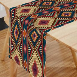 HOMADORN Blue & red Geometric 4 Seater Table Runner image 2