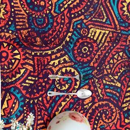 HOMADORN Orange & Red Ethnic Motifs 6-Seater Table Runner image 4