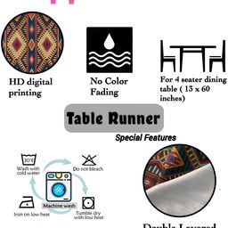 HOMADORN Blue & red Geometric 4 Seater Table Runner image 5