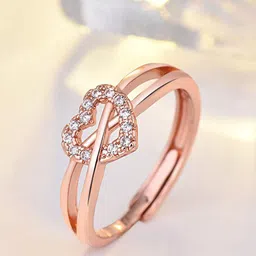 MYKI Rose Gold-Plated & CZ Stone-Studded Heart Shaped Adjustable Finger Ring-17