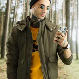 U S Polo Assn Men Olive Green Solid Bomber Jacket With Detachable Hood-picture-27