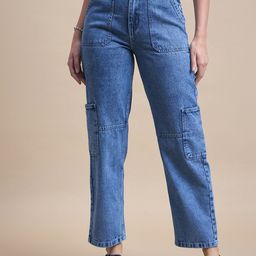 The Roadster Lifestyle Co Women Classic Mom Fit High-Rise Pure Cotton Cargo Jeans-image-16