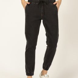 HERE&NOW Men Smart Mid-Rise Dark Shade Clean Look Stretchable Joggers-image-59