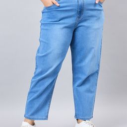 Style Quotient Women Plus Size Mid Blue Mom Fit High Rise Stretchable Jeans-image-77