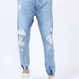 KETCH Men Blue Jogger Mildly Distressed Light Fade Stretchable Jogger Jeans-image-68
