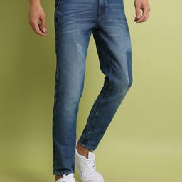 Campus Sutra Men Blue Smart Low Distress Light Fade Whiskers & Chevrons Stretchable Jeans-image-69