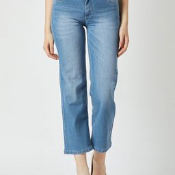 DressBerry Women Wide Leg Mid Rise Light Fade Cotton Stretchable Jeans-image-31