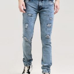 VUDU Men Narrow Slim Fit Low Distress Light Fade Stretchable Jeans-image-13