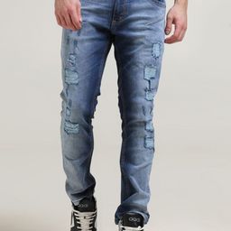 VUDU Men Narrow Slim Fit Low Distress Light Fade Cotton Jeans-image-64