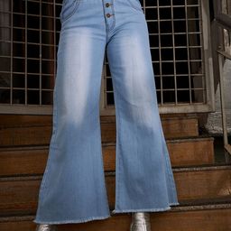 KASSUALLY Women Blue Mid-Rise Light Fade Mildly Distressed Flared Denim Fit Jeans-image-99