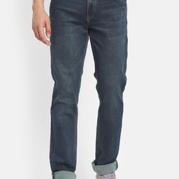 Octave Men Green Straight Fit Low Distress Light Fade Stretchable Jeans-picture-28