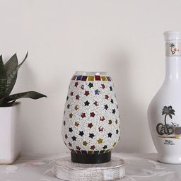 Devansh White & Red Mosaic Design Glass Shade Table Lamp-57