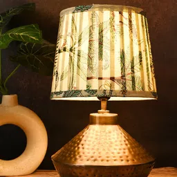 green girgit Yellow Floral Printed Pleated Frustum Shape Table Lamp-10