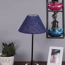 Devansh Blue & White Textured Wooden Table Lamp With Cotton Shade-20