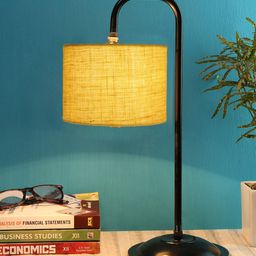 Devansh Yellow Jute Shade Cylinder Shaped Iron Table Lamp-25