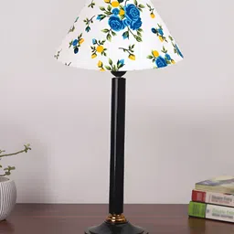 Aura White Printed Wood Contemporary Bell Shaped Table Lamp-image-22