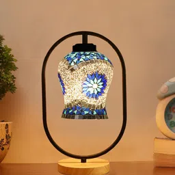 Devansh White & Blue Floral Textured Traditional Table Lamps-35
