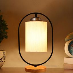 Devansh White Cotton Wooden & Iron Table Lamp-57
