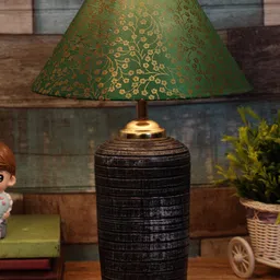 foziq Grey & Green Solid Terracotta Table Lamps With Shade-image-76