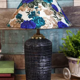 foziq Grey & Blue Printed Terracotta Table Lamps-56