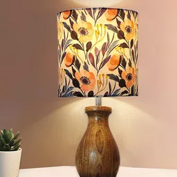 Homesake Brown & Orange Printed Cylinder Wooden Table Lamp-image-88