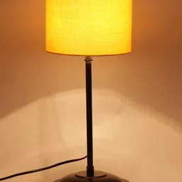 Devansh Yellow Cotton Shade Table Lamp With Black Base-52