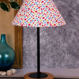 Devansh Multicoloured Cotton Shade Table Lamp with Wood Base-19