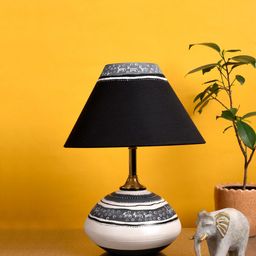 AAKRITI ART CREATIONS Black & White Earthen Table Lamp-41