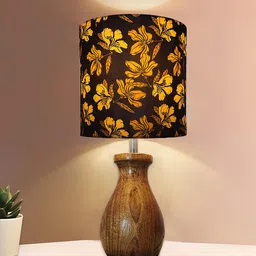 Homesake Brown & Black Printed Cylinder Wooden Table Lamp-image-91