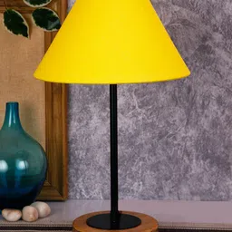 Devansh Yellow Conical Cotton Shade Table Lamp with Wood Base-42