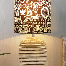 Homesake Brown & White Printed Cylinder Wooden Table Lamp-picture-20