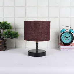 Devansh Brown & Black Iron Table Lamp with Jute Shade-43