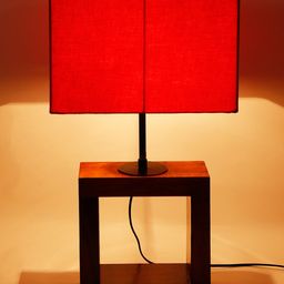 Devansh Red Square Shade Wood Table lamp-26