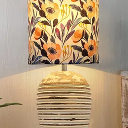 Homesake Brown & Orange Printed Cylinder Wooden Table Lamp-image-83