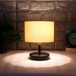 Devansh Off-White & Black Iron Table Lamp with Cotton Shade-39