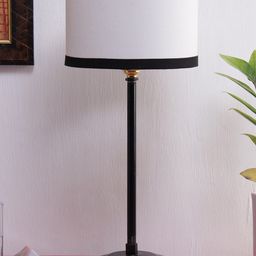 Devansh White & Black Solid Cotton Shade Table Lamp-18