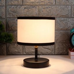 Devansh White & Black Iron Table Lamp with Cotton Shade-25