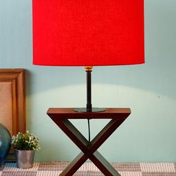 Devansh Red Cross Wood Table Lamp with Shade-52